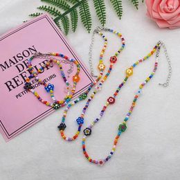 Chains Colorful Seed Beaded Coloured Glaze Choker Bracelet Ajdustable Clavicle Chain