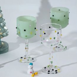 Hand Made Goblet Glass Cup with Colorful Candy Dots Cocktail Glass Juice Dessert Water Cup Wine Glass Drinkware Heat Resistant