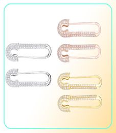 Moonmory France 100 925 Sterling Silver Safety Pin Earring Three Colour Style One Side Zircon Right Left 2106163259521