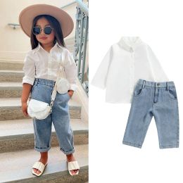 Pants Focusnorm 16y Autumn Fashion Kids Girls 2pcs Clothes Sets Solid Long Sleeve Single Breasted Shirts Tops Denim Pants