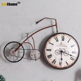 Wall Clocks American Retro Industry Creative 3D Metal Bike Hanging Alarm Clock Iron Bicycle Decorative Craft Home Decor