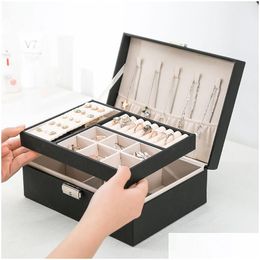 Jewellery Boxes Pu Leather Box Double-Layer Wooden Princess Storage Cosmetic 230606 Drop Delivery Packaging Display Dhkjp