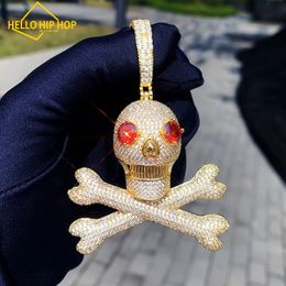 Men Skull Shape Pendant Necklace For Women Copper Charm Bling Red Zircon HipHop Chain Fashion Rock Jewelry Gift