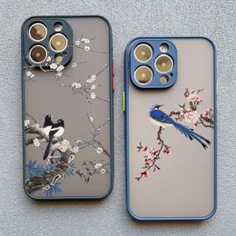 Birds Watercolor Painted Pattern Phone Case For iPhone 12 13 mini 11 14 Pro Max X XR XS 15 7 8 Plus SE2 Shockproof Flower Cover