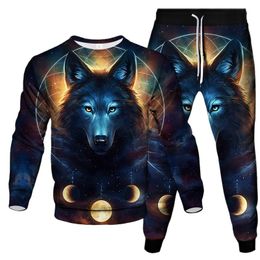 2023 Autumn Men Tracksuit Sweatpants Sweatshirt 2 Piece Suit Animal Wolf 3D Printing Clothes Male Casual Outdoor Set Size S-6XL