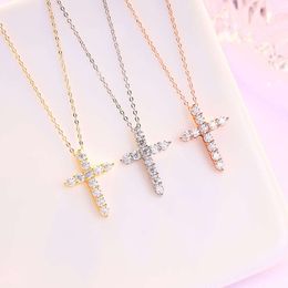 Mo Sang Stone Cross Necklace Womens Sterling Silver Light and Luxury High End Versatile 2022 New Clavicle Chain Pendant
