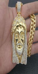 Pendant Necklaces Hip Hop Rapper Bling Iced Out Big Jesus Piece Pendants Gold Color 316L Stainless Steel Jewelry Without Chain2878563