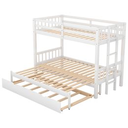 Bunk Bed,Twin over Twin Pull-out Bunk Bed with Trundle,Space-saving Design bed,Safe & Convenient Bunk Bed for Children bedroom