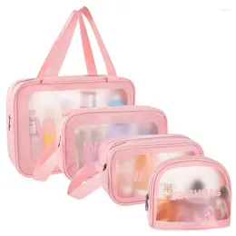 Cosmetic Bags 4Pieces Pink Toiletry For Traveling Women Clear Travel Toiletries Portable Waterproof Makeup Bag
