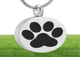 LKJ9738 DogCat Paw Print Memorial Urn Jewellery Round Stainless Steel Pet Cremation Keepsake Pendant Necklace For Ashes6217439