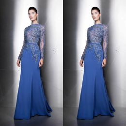 Ziad Nakad Prom Dresses 2024 Jewel Long Sleeves Lace Beaded Sequain Mermaid Evening Gowns Floor Length Special Occasion Dress