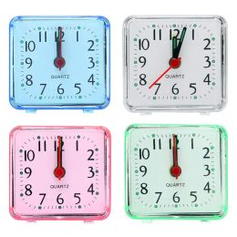 Square Small Bed Alarm Clock Transparent Case Compact Travel Alarm Clock Cute Portable Student Children Table Desk Clock Home