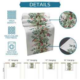 Christmas Eucalyptus Berries Robin Table Runner Xmas Linen Table Flag Cover Home Decorations Navidad Noel Gifts Tablecloth