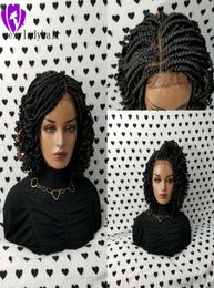2020 NEW lace frontal short Braided Wigs for Black Women Synthetic Lace Front braids Wig with curly tips Baby Hair8058365