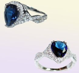 925 Sterling Silver crown Delicate PearShaped Blue Sapphire WaterDrop gemstone ring finger size 5109746187