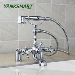 Bathroom Sink Faucets YANKSMART Phone Style Deck Mount Bathtub Chrome Double Cross Handles Basin Mixer Tap Faucet