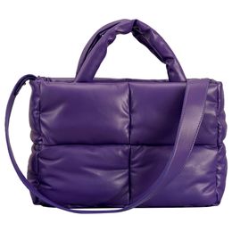 Women Puffer Shoulder Bag Large Capacity Weekender Bag Solid Colour PU Leather Lightweight for Shopper Travel
