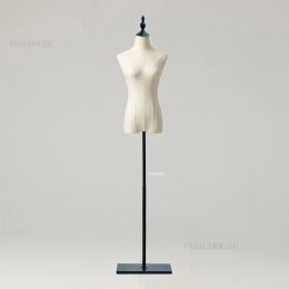 Female Head Half Body Mannequins for Women's Clothing Mannequin with Metal Base Clothing Display Stand Adjustable Wood Arm Rack