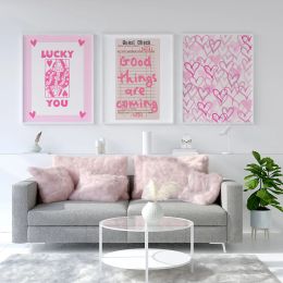 Lucky You Pink Guest Check Good Things Are Coming Motivational quotes Poster Canvas Painting Cute Wall Art Picture Bedroom Decor
