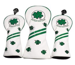 3 pcs Set PU Fourleaf Clover Embroidery Golf Club Headcover for Driver Fairway Wood Cover5956804