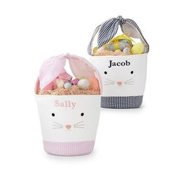 Easter Bunny Bags Barrel Bucket Basket Plaid Patchwork Cartoon Rabbit Ear Bowknot Canvas Tote Bag New Year Gifts Egg Candies Handb2582096