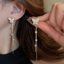 Dangle Earrings Korean Sweet Butterfly Crystal Tassel Drop For Women Fashion Temperament Party Jewellery