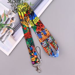Forest House Lanyards for Key Art Painting Tree Neck Strap For Card Badge Gym Keychain DIY Hanging Rope Phone Accessories