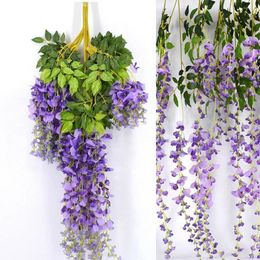 Decorative Flowers 12Pcs Artificial Wisteria Ivy Hanging Vine Faux Silk Flower Garland Purple Plant Wedding Outdoor Home Decoration