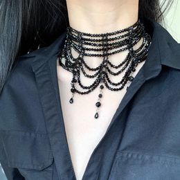 Chains High-end Niche Unique Black Beaded Crystal Tassel Necklace