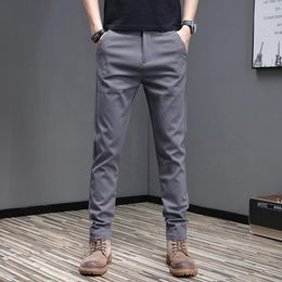 Men's Pants Spring AutumnCasual Men Thick Stretch Slim Fit Elastic Waist Business Classic Korean Trousers Male Black Gray 38