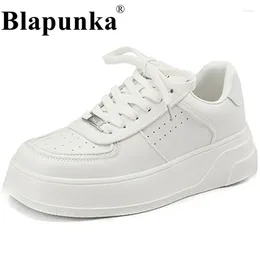 Casual Shoes Blapunka Women Genuine Leather Running White Sneakers Lady Thick Flat Platform Lace-up Sport Breathable Spring Flats