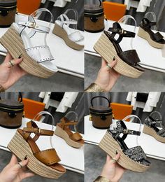 Starboard Wedge Sandal Women Designer Sandals High heel Espadrilles Natural Perforated Sandal Calf Leather Lady Slides Outdoor Sho4466629