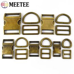 2/5Sets Meetee15-38mm Bronze Metal Buckles D Ring Release Buckle Tri-Glide Slider Adjust Clasp Belt Bag Strap Hook DIY Accessory