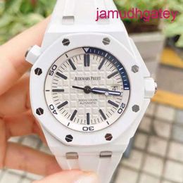Designer AP Wrist Watch Royal Oak Offshore Series 15707CB White Ceramic White Plate Quarter Blue Mens Fashion Leisure Business Sports Machinery Watch