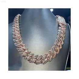 20mm Baguette Miami Cuban Link Chain Vvs Moissanite Diamond Stubbed 925 Sterling Silver Rose Gold Plated 18-24