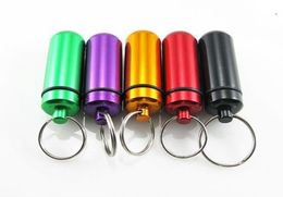 100pcslot 4817mm Aluminum Pill Box Case Bottle Holder Container Keychain Key Chain Key Ring storage Jar4320634