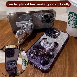 Cute Bear Colourful Flow Beads Plating Phone Holder Case For Samsung Galaxy A14 A13 A32 A52 A34 A12 A24 A23 A53 A54 A72 A82 Cover