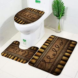 Bath Mats 3pcs Set Bamboo Mat Orchid Flower On Wooden Board Retro Decor Flannel Anti-slip Bathroom Rug Carpet Toilet Cover