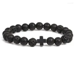 Strand Classic 8mm Natural Volcanic Lava Stone Beads Bracelet Multiple Colour Metal Cross Bracelets For Women&Men Fashion Jewelry 2024