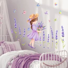 Spring Outing Purple Lavender Grils Wall Stickers Wall Decals for Baby Girls Room Kids Bedroom Decorative Stickers Daughter Room