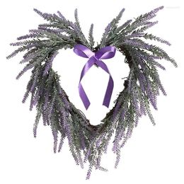 Decorative Flowers Promotion! Heart-Shaped Artificial Lavender Wreath Wedding Party Front Door Hanging Decor For Christmas Valentines Day