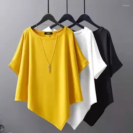 Women's T Shirts Summer Irregular Loose All-match Short Sleeve O-neck Solid Color Vintage Tops Street Casual Trend Women Clothing