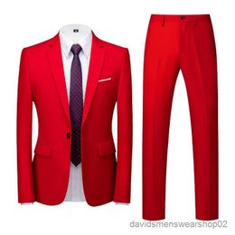 Men's Suits Blazers 2023 Spring Autumn Fashion New Mens Business Casual Solid Colour Suits / Male One Button Blazers Jacker Coat Trousers Pants