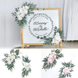 Decorative Flowers 2PC Artificial Wedding Arch Kit Boho Dusty Rose White Pink Eucalyptus Garland Drapes For Decoration Welcome Sign