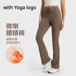 Active Pants Yoga Plush Waist Flip Tie Buckle Flared Sports Thin High Buttocks Lifting Leisure Workout