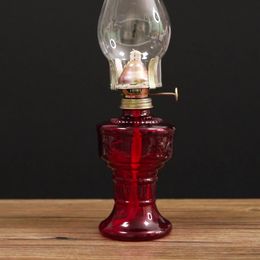 Chamber Oil Lamp for Indoor Use Clear Decorative Vintage Glass Kerosene Lamp Rustic Hurricane Kerosene Lantern for Home Tabletop