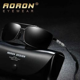 Sunglasses AORON Brand Design Mens Polarized Sunglasses Aluminum Sun Glasses Driving for Men Vintage Eyewear Accessory 240412