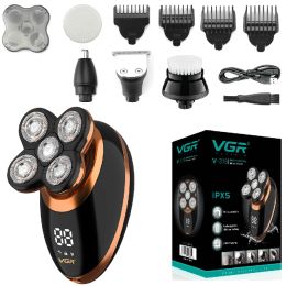 Shavers VGR 5in1 Grooming Electric Shaver Kit Wet Dry For Men Beard Hair Trimmer Electric Razor Rechargeable Bald Head Shaving Machine