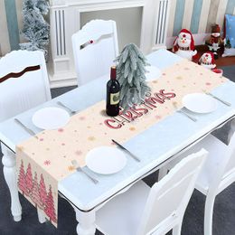 Christmas Pine Tree Snowflake Pink Linen Table Runners Holiday Party Decor Winter Xmas Dining Table Runner Christmas Decorations