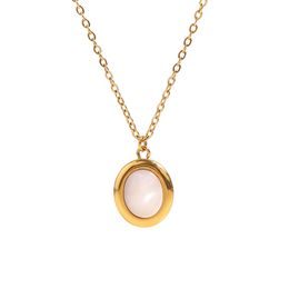 Oval Natural Opal Pendant Necklace for Women Plated 18k Gold Stainless Steel Designer Jewellery Free Shipping Wholesale